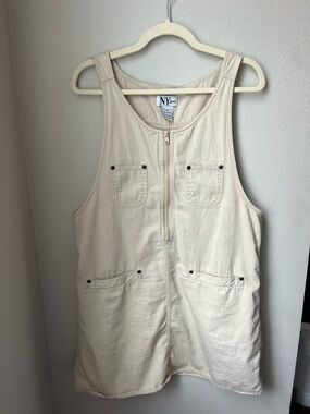 NY Jeans Cream Zip Front Utility Pinafore Dress